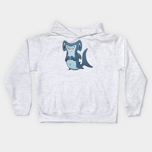 Cartoon Hammerhead Shark Kids Hoodie by BoombasticArt